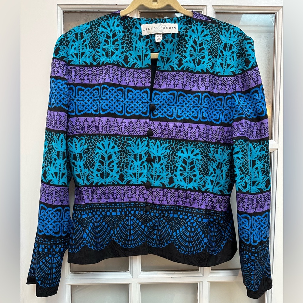 Vintage Lillie Rubin 100% Silk Art To Wear 80’s Blazer Jacket Size 8 Medium M